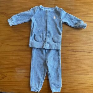 Waffle Cotton Knit Neutral Gray Set Baby 9M